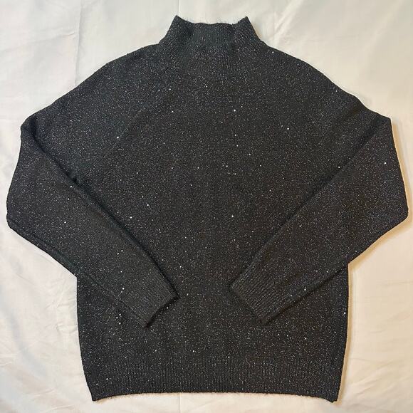 Ann Taylor Black/Silver Metallic/Sequin, Mock Neck Sweater- M - Picture 1 of 9